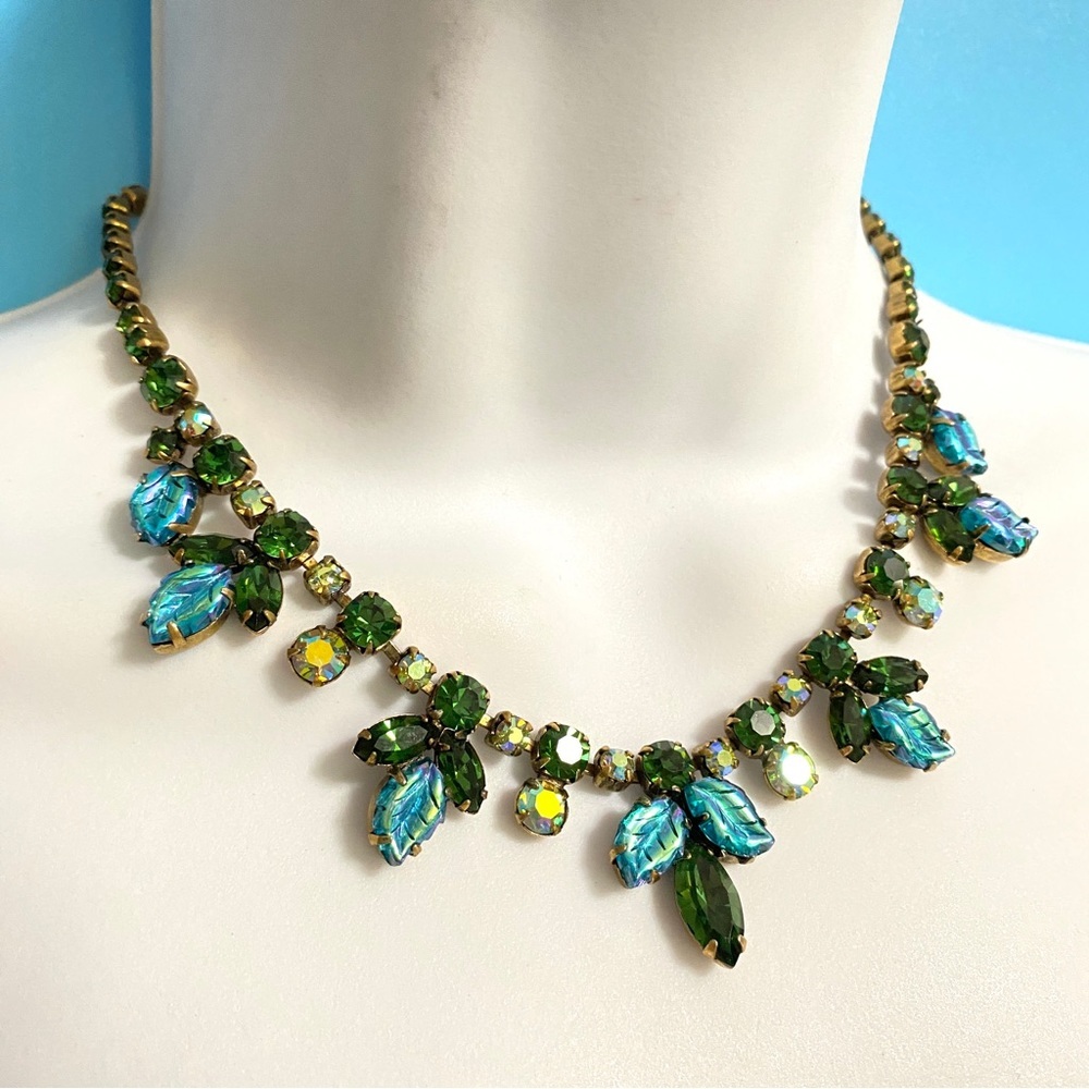 Elegant Vintage Green and Blue Crystal REGENCYNecklace